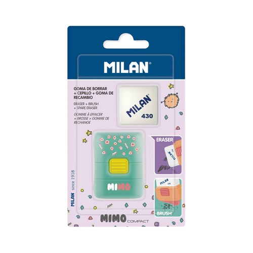 Goma de borrar 430 con funda y cepillo flexible que permite limpiar las virutas. Diseñado en España. MILAN.