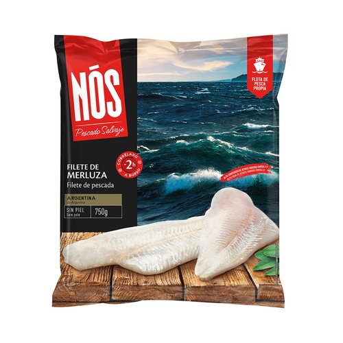 NOS Filete de merluza Argentina, ultracongelada y sin piel NOS 750 g.