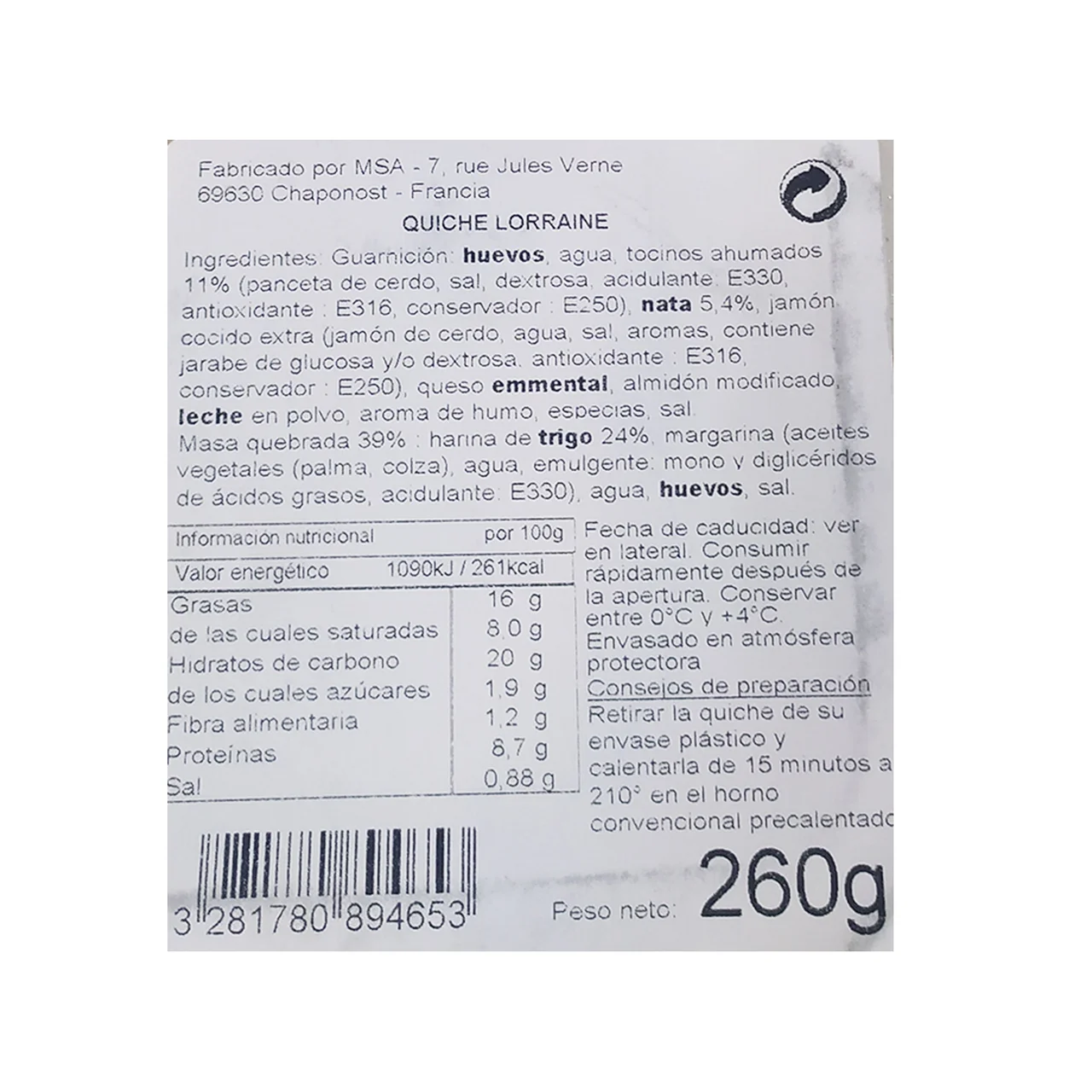 Quiche lorraine (kuchen) 2 x130 g.