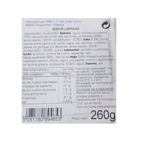 PIERRE MARTINET Quiche lorraine (kuchen) 2 x130 g.