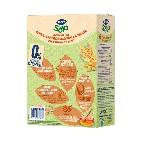 HERO Solo Papilla de 8 cereales con miel a partir de 6 meses 340 g.