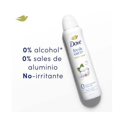 DOVE Fresh care+ Desodorante en spray para mujer sin alcohol ni sales de alumino 150 ml.