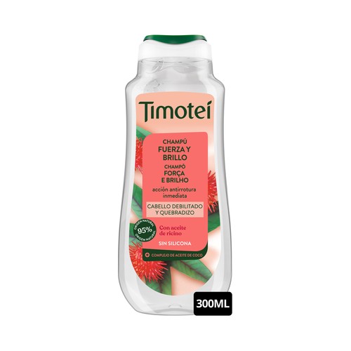 TIMOTEI Champú fuerza y brillo con coco y ricino, sin siliconas 300 ml.