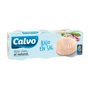 CALVO Atún claro al natural sin aceite con contenido reducido en sal. pack de 3 uds. 56 g.