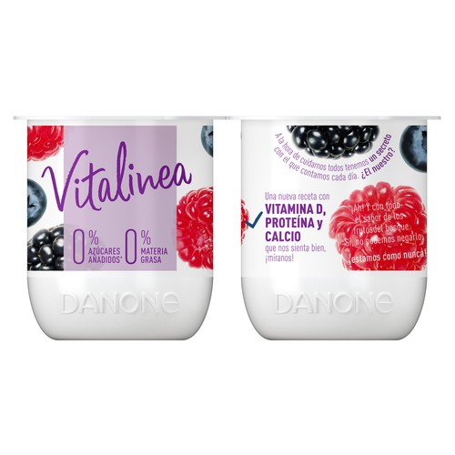 VITALINEA Yogur desnatado 0% materia grasa, sabor frutos del bosque  de Danone 4 x 120 g.