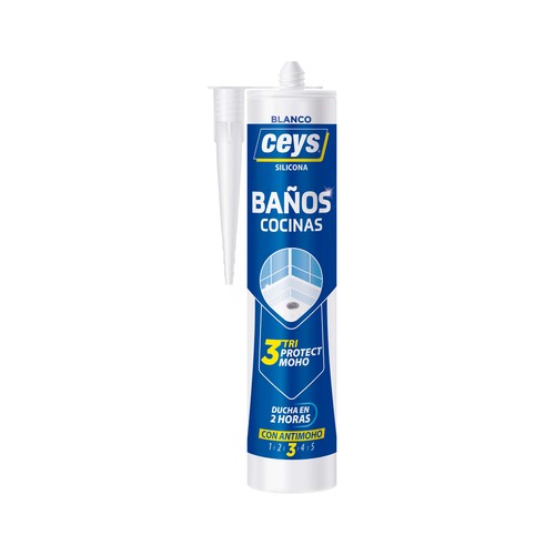 Silicona especial cocinas y baños, blanco, CEYS Triprotect, 280ml.
