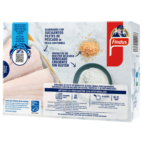 FINDUS Filetes de pescado procedente de pesca sostenible (MSC), empanados sin gluten FINDUS 250 g.