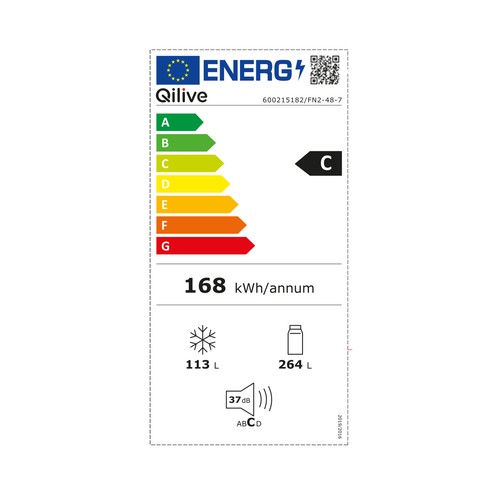 Frigorífico combi 180cm QILIVE Q.6191 blanco, CÍCLICO, clasificación energética: C, H: 180cm, A: 55cm, F: 56cm, capacidad total: 262L.