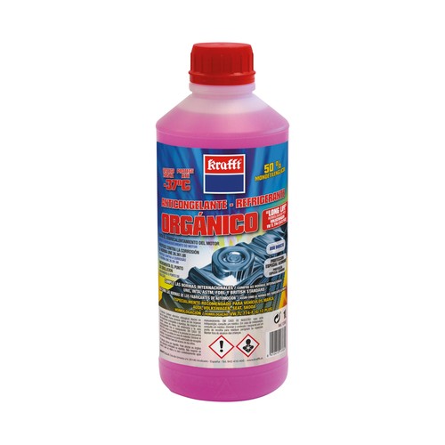Líquido refrigerante concentrado con temperatura de protección de hasta -37ºC, 1L rosa G12 orgánico, 50% Monoetilenglicol, KRAFT