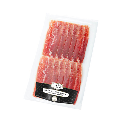 SÁNCHEZ ALCARAZ Jamón de cebo ibérico (50% raza ibérica) cortado en lonchas ALCARAZ 200 g.