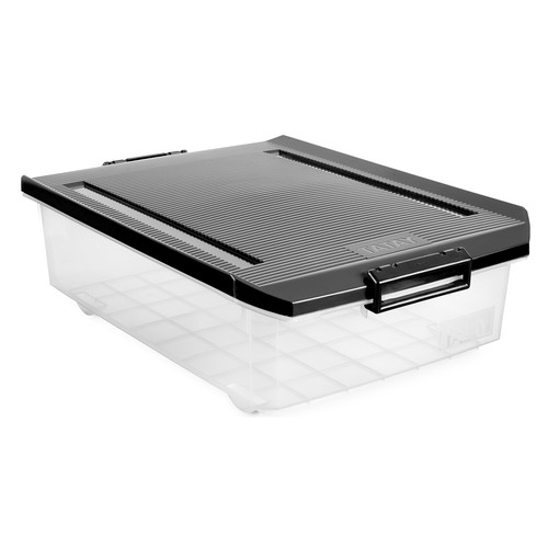 Caja de ordenación con tapa en color negro, 32 litros de capacidad, TATAY.