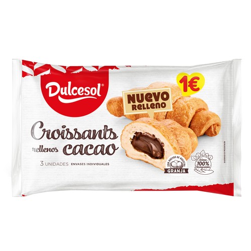 DULCESOL Croissant relleno de crema de cacao y avellanas 135 g.