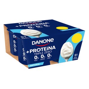 DANONE + Proteina Yogur natural, 0 % materia grasa con proteína de origen natural 4 x 100 g.