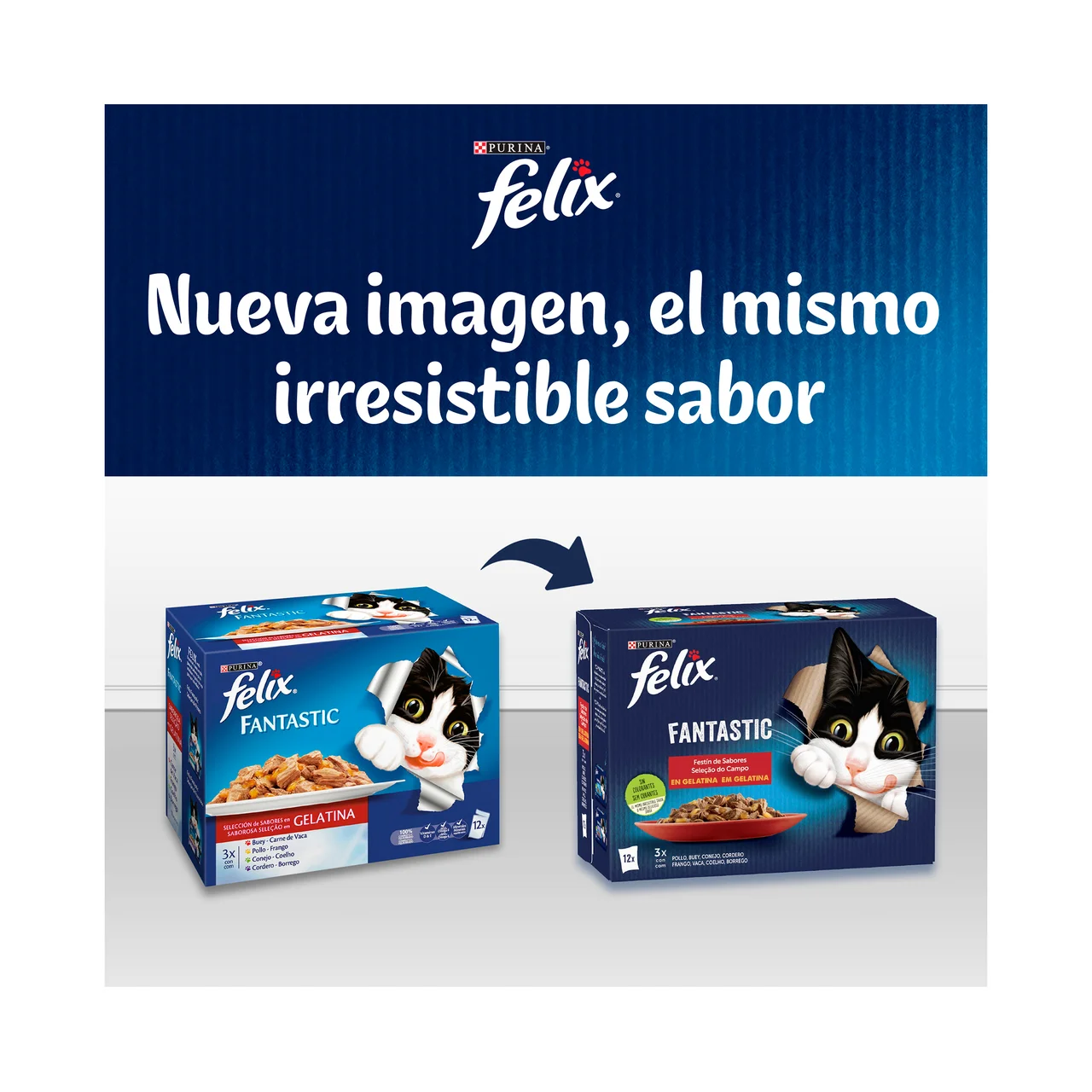 FELIX Comida para gatos adultos a base de buey, pollo, salmón y atún FELIX 4 unidades de 85 g.