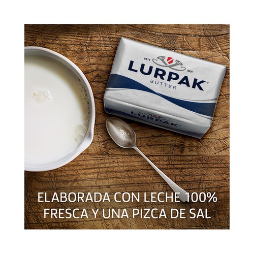 LURPAK Pastilla de mantequilla con sal, elaborada con leche de Dinamarca 200 g.