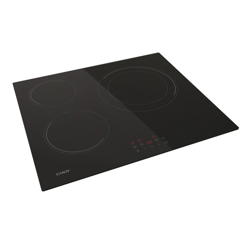 Placa radiante CANDY CH63DCC 3 zonas de cocción, ancho fuego grande 28cm, potencia: 5700w, 9 niveles de potencia por zona, A: 59cm.