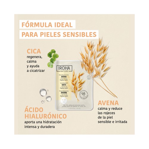 IROHA NATURE Mascarilla facial hidratante y calmante, para piel sensible.
