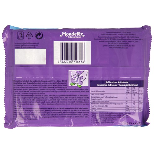 MILKA Barritas de chocolate y oreo 5 uds.185 g.