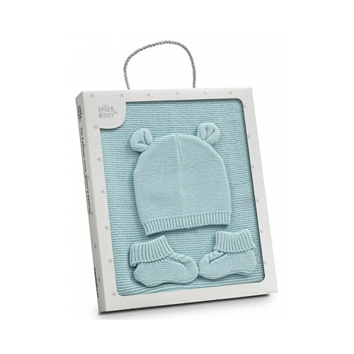 Set de manta, patucos y gorro de bebé, color verde, INTERBABY.