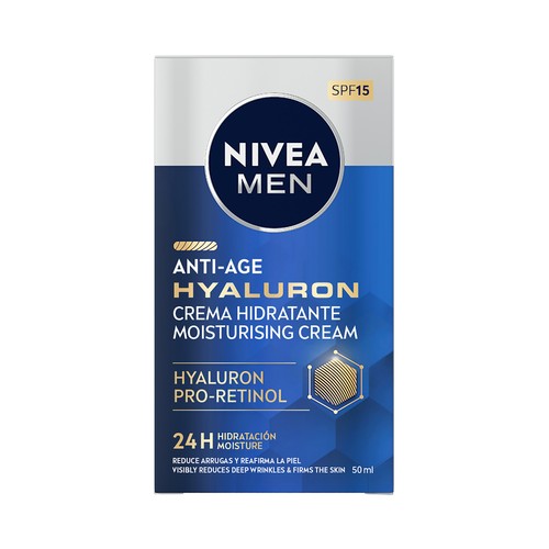 NIVEA Men anti-age hyaluron Crema hidratante y antiarrugas que ayuda a reafirmar la piel 50 ml.