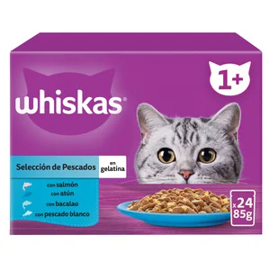 WHISKAS Pienso húmedo para gato bolsa pescado gelatina WHISKAS 24x85 gr.