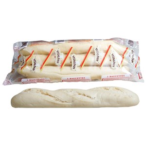 Baguette de 40 cm, con masa pre-cocida y congelada 3 x 150 g (aproximadamente).