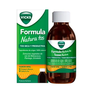 VICKS Fórmula natural Jarabe con sabor miel, para la tos seca y productiva 140 ml.