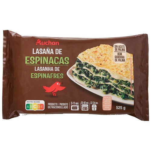 AUCHAN Lasaña ultracongelada, rellena de vegetales 525 g. Producto Alcampo