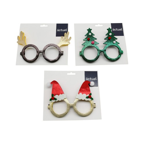 Gafas decoradas 11,7cm, Noel/árbol/astas de ciervo modelos surtidos, ACTUEL