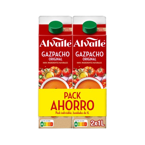 ALVALLE Gazpacho receta original, elaborado con ingredientes 100% naturales 2 x 1 l.