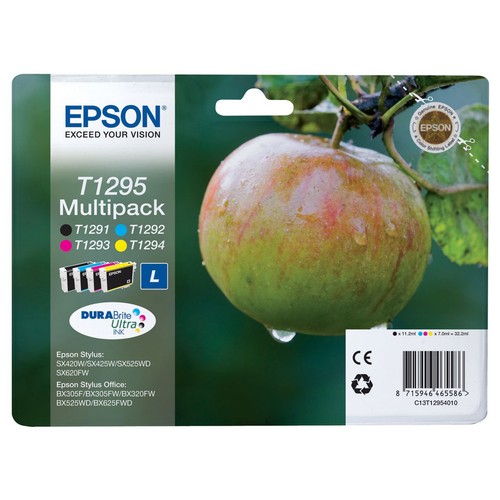 Pack de 4 cartuchos de tinta EPSON T1295 negro, cian, magenta y amarillo.