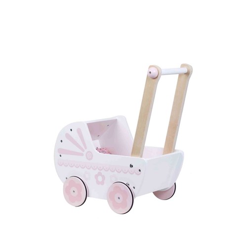 Carrito de muñecas de madera natural, ONE TWO FUN