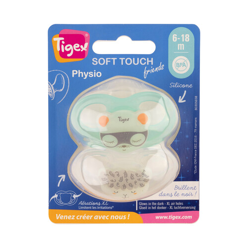 Pack 2 chupetes de silicona para bebes entre 6 y 18 meses, TIGEX Soft Touch T1.