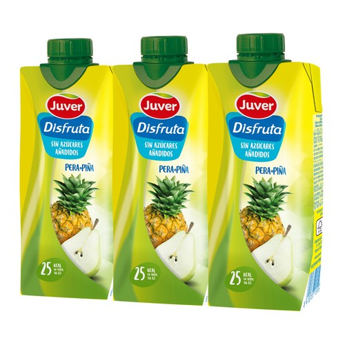 JUVER Néctar de pera y piña, sin azúcares añadidos JUVER DISFRUTA brick de 3 uds x 33 cl.