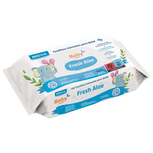 BREVIA Toallitas húmedas para bebé con aloe vera y sin alcohol BREVIA Babycream 100 uds.