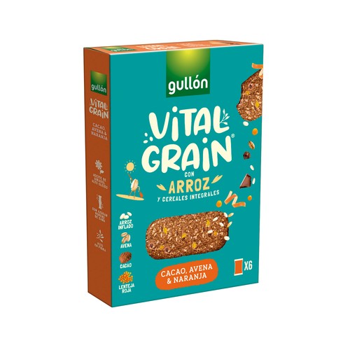 GULLÓN Vitalgrain Galletas de arroz, avena, naranja y cacao 247 g.