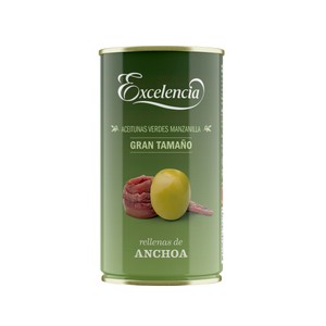 Imagen de EXCELENCIA Aceitunas verdes manzanilla rellenas de anchoa EXCELENCIA lata de 150 g.