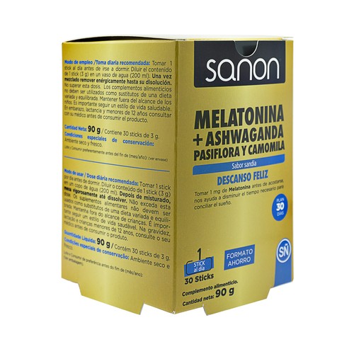 SANON Descanso feliz Melatonina, Ashwaganda, Pasiflora y Camomila sabor sandía 30 stcks.