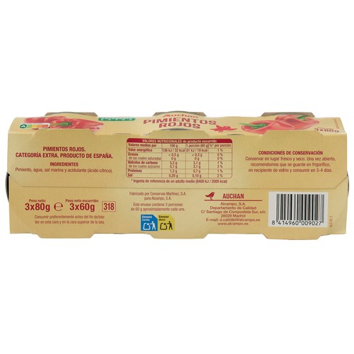PRODUCTO ALCAMPO Pimientos rojos de categoría extra pack 3 uds. x 60 g