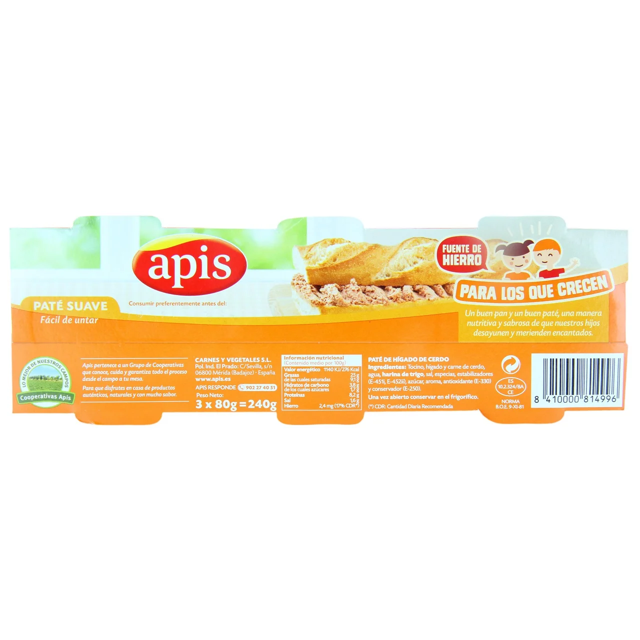 Paté de hígado de cerdo 3 uds x 80 g.