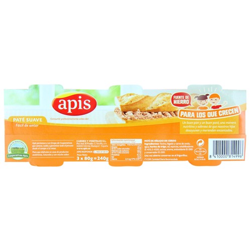 APIS Paté de hígado de cerdo 3 uds x 80 g.