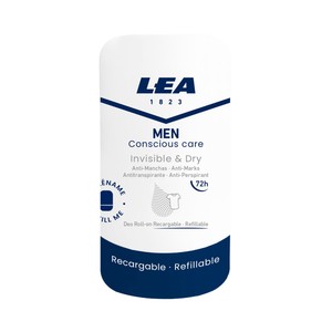 LEA Men Desodorante roll on recargable para hombre, anti-manchas y antitranspirante hasta 72 horas 50 ml.