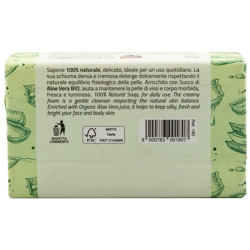 ITERITALIA Pastilla de jabón vegetal con aloe vera de origen ecológico ITERITALIA 100 g.