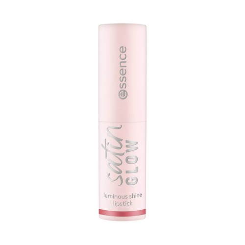 ESSENCE Satin glow tono 03 Rose and shine Barra de labios cremosa, acabado luminoso.