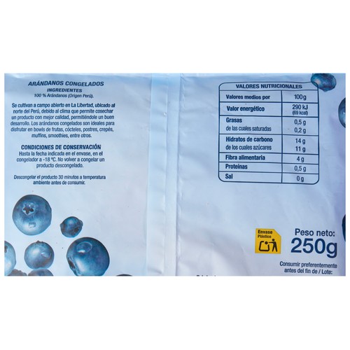 AUCHAN Arándanos congelados 250 g. Producto Alcampo.
