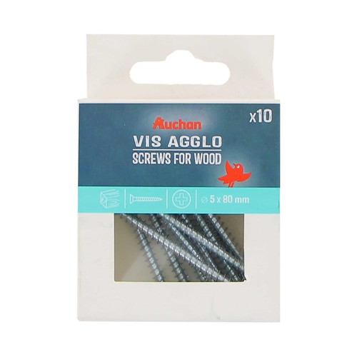 Tirafondo de madera zincado 5 x 80mm 10 unidades, AUCHAN