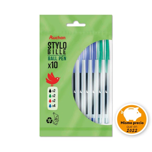 10 Bolígrafos 1mm Colores Surtidos Reciclados ALCAMPO