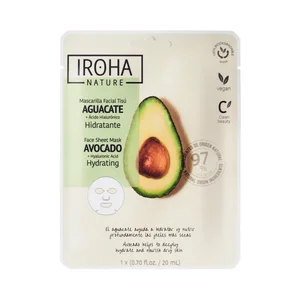 IROHA NATURE Mascarilla facial tisú, hidratante con aguacate y ácido Hialurónico.