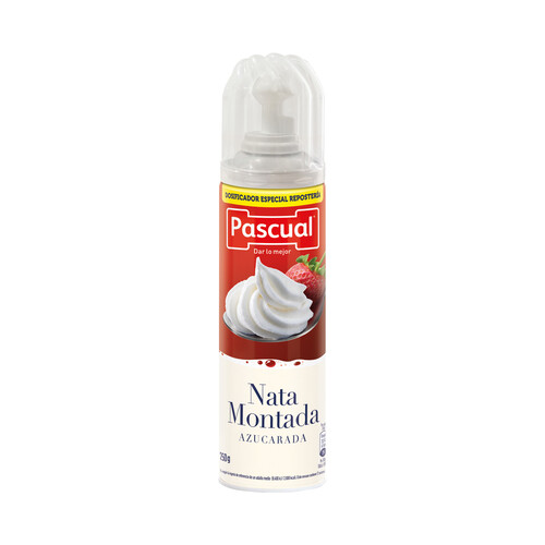 Nata montada azucarada en spray , con dosificador especial para reposteria PASCUAL 250 g.