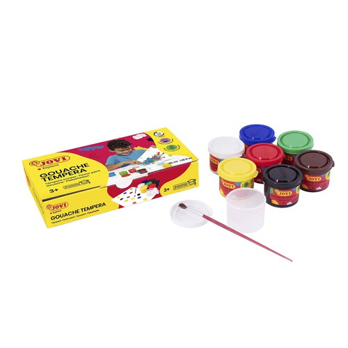 Alcampo Lote de 7 botes de tempera de 40 cm cúbicos y de diferentes colores JOVI